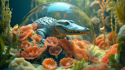 Alligator in a Bubble in an Underwater World