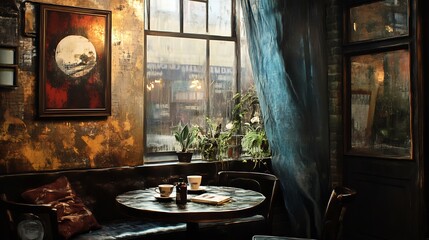Rainy Day Cafe Corner with a Vintage Feel