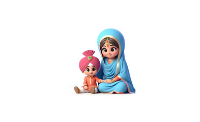 Mother's Day Special Sikh Punjabi Family Mother and Son Friendship Illustration 