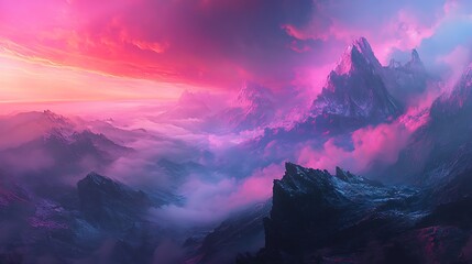 Obraz premium Mountain Range at Sunset with Pink and Blue Hues