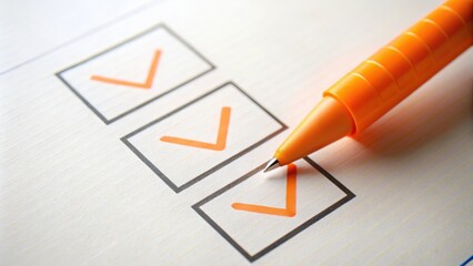 Orange checkmark on checklist box with copy space, orange, marking, checklist, box, copy space, completion, task