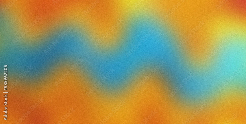 Aufkleber wavy abstract gradient background with grain noise texture in blue and orange