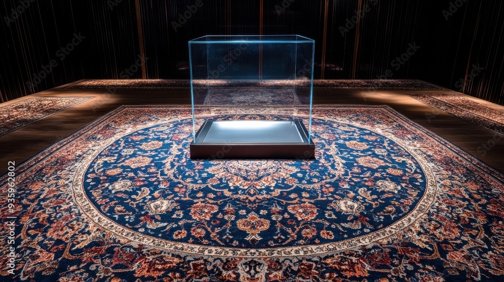 Aufkleber luxurious persian carpet with intricate red and blue patterns displayed in elegant gallery setting u