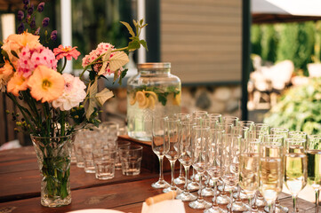 buffet in the open air - table with canapes on cocktail sticks
