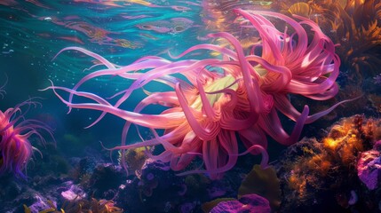 Underwater Sea Anemone with Vibrant Colors.