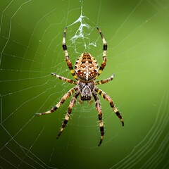 Captivating Spider in Web on Vibrant Green Background