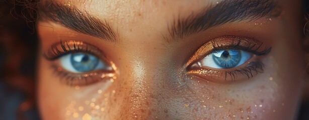 Naklejka premium Close-up of a female model's eyes and makeup, highlighting the intricate details and professional artistry. Shot with Canon lens