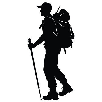 Silhouette of a mpuntain hicker vector illustraion png, Hiker vector