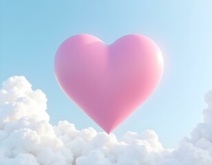 3D love symbol icon in bright pink, floating in mid-air against a clear blue sky create with ai