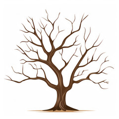 A tree with no leaves is on a white backdrop in a simple design.