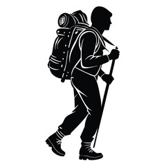 Silhouette of a mpuntain hicker vector illustraion png, Hiker vector