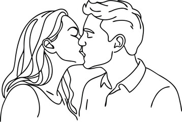 couple kissing line art illustration black and white