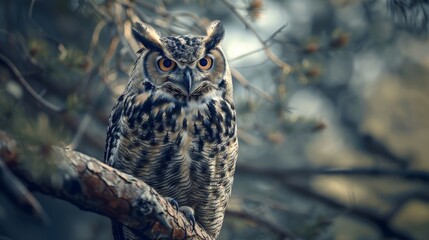 Obraz premium Owl Perched on a Branch.