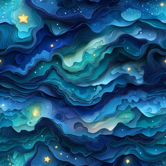 立体ペーパークラフト風のスターリーオーロラパターン