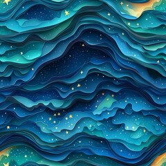 立体ペーパークラフト風のスターリーオーロラパターン