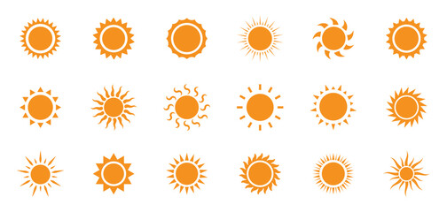 Yellow sun icon vector set. Summer, heat symbol Isolated on white background