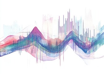  Abstract Stock Market Graph Digital Drawing, Minimalistic Style with Upward Trend Line, White Background, Shades of Blue, Purple, Red, and Green, for Website Design and Marketing

