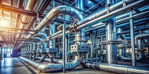 Industrial zone with steel pipelines, valves, and cables , manufacturing, industrial, steel, pipelines, valves