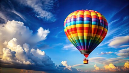 Fototapeta premium A colorful hot air balloon flying high in the sky , adventure, travel, freedom, leisure, transportation, ballooning, exploration