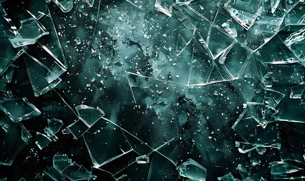 Smashed glass dark background with design space. 