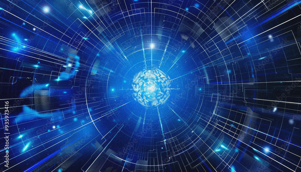 Poster abstract blue digital lines in virtual technology network. cyber data background