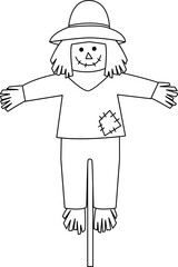 Isolated scarecrow outline vector.
Isolated scarecrow coloring page on Transparent background svg.