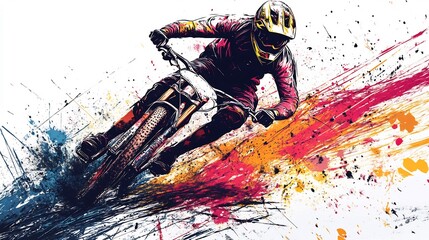 Downhill Mountain Biker in Motion