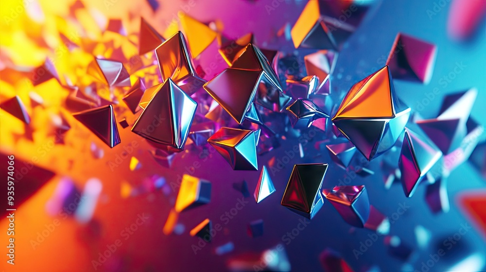 Fototapete 3d rendering of moving polygonal shapes with a vibrant, dynamic feel and energetic colors.