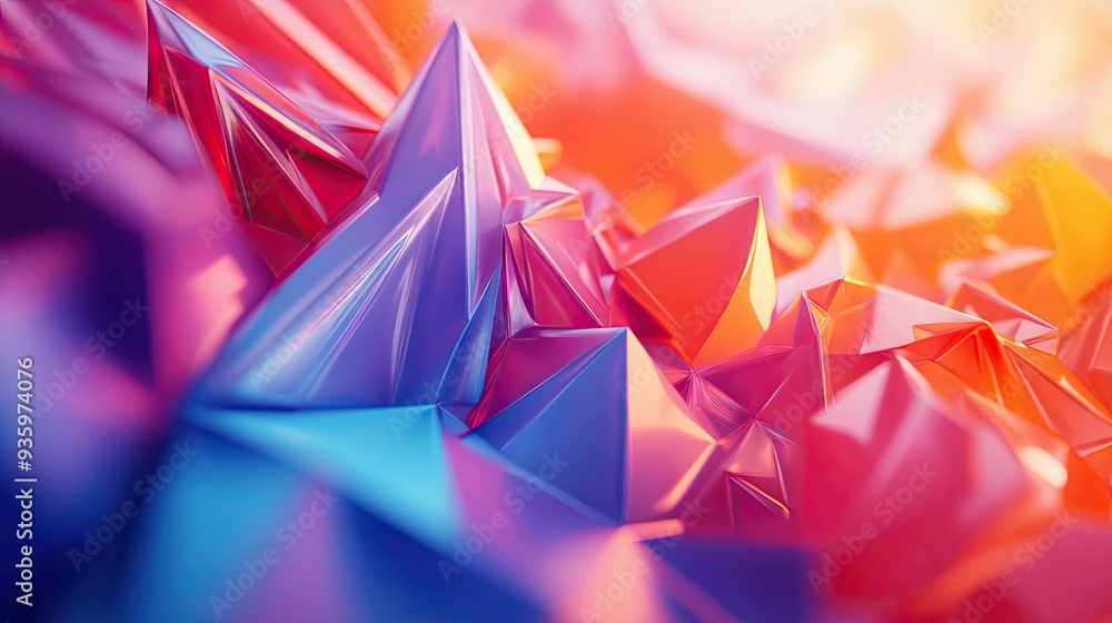 Fototapete 3d rendering of moving polygonal shapes with a vibrant, dynamic feel and energetic colors.