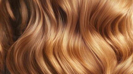 Naklejka premium Cascading wavy strands of golden hair shimmer in soft, natural light, highlighting texture and depth.