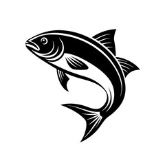 A minimalist, modern icon of a jumping fish for fishing brands.