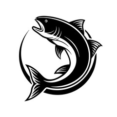A minimalist, modern icon of a jumping fish for fishing brands.