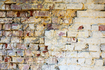Old destroyed brick wall as background.