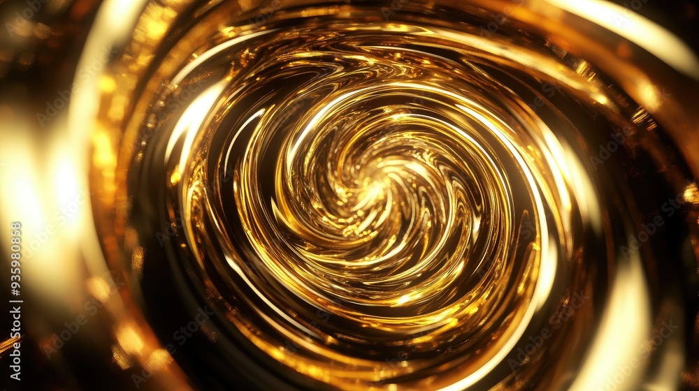 Poster abstract 3d golden vortex with dynamic swirls, symbolizing power and luxury. -