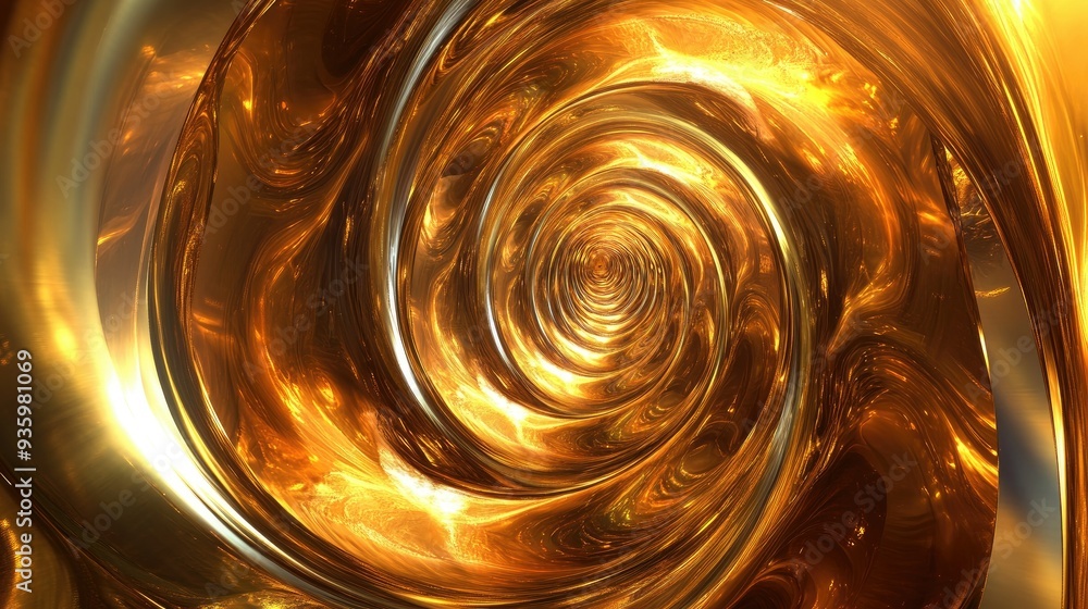 Poster abstract 3d golden vortex with swirling, radiant patterns, creating a dynamic and luxurious effect.