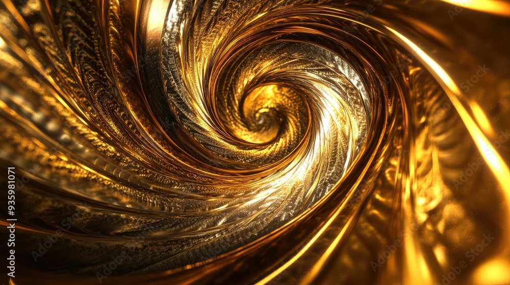 Poster abstract 3d golden vortex with shimmering patterns, creating a sense of luxury and depth.