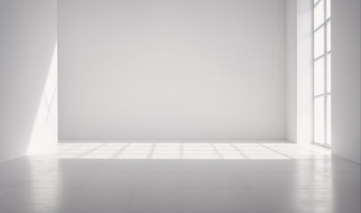 Sunlight streams through a window in an empty, white room