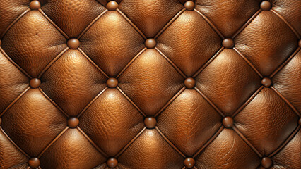 Brown Leather Upholstery Texture with Diamond Pattern and Quilted Surface Effect