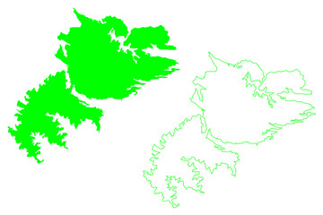 East Falkland island (Falkland Islands, South and Latin America, United Kingdom of Great Britain and Northern Ireland) map vector illustration, scribble sketch map