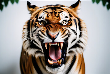 Fototapeta premium aggressive tiger baring fangs white background