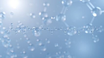 eicosapentaenoic acid molecular structure 3d, omega-3 fatty acid, structural chemical formula view from a microscope