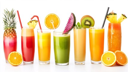 Fototapeta premium Assortment of Colorful Fruit Juices in Glasses
