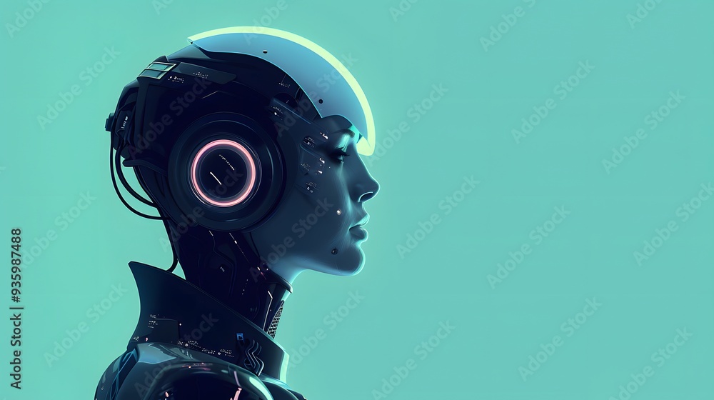 Poster portraits of a sleek android with a high-tech interface