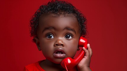 Curious Baby with Red Telephone
