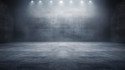 A large empty room with a grey wall and a grey floor