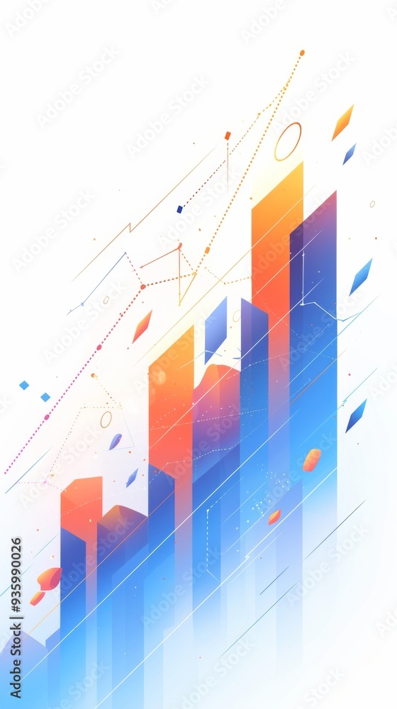 Aufkleber vertical vector illustration of upward trend graph with blue and red lines and orange bar chart on w