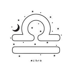 Libra zodiac sign, with stars, moon, on white background, vector art