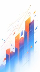 Vertical Vector Illustration of Upward Trend Graph with Blue and Red Lines and Orange Bar Chart on White Background for Business Data Visualization