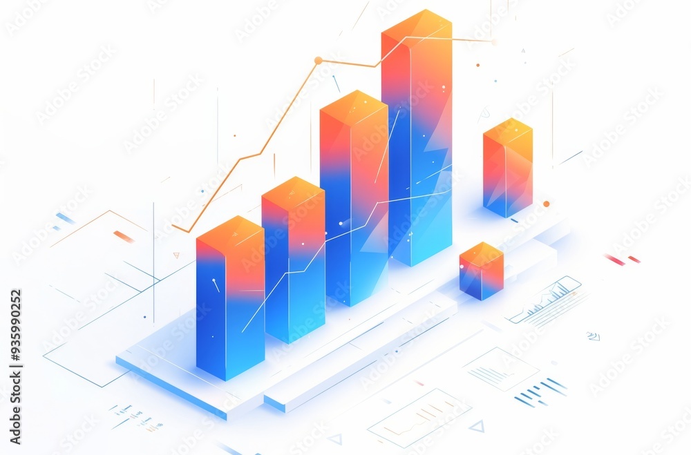 Aufkleber stock market charts with blue and red gradient color blocks on a white background