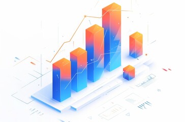 Stock Market Charts with Blue and Red Gradient Color Blocks on a White Background